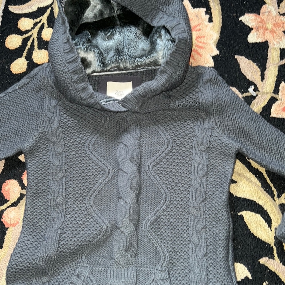 Zara Knitwear fur lined hooded sweater